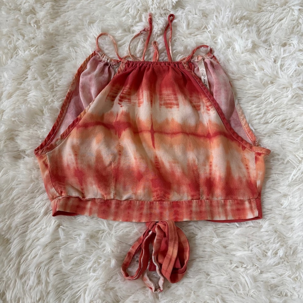 Dolce Cabo Orange Tie Dye Open Back Halter Crop Top Boho Festival